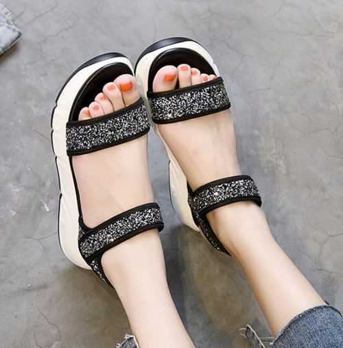 2020sandals 厚底 夏サンダル レディース 厚底シューズ 靴 レディース サンダル 厚底 夏サンダル 小さいサイズ サンダル 大きいサイズ スパンコール レディース 人気 新作 かわいい 歩きやすい 疲れない おしゃれ 黒 シルバー ペタンコ