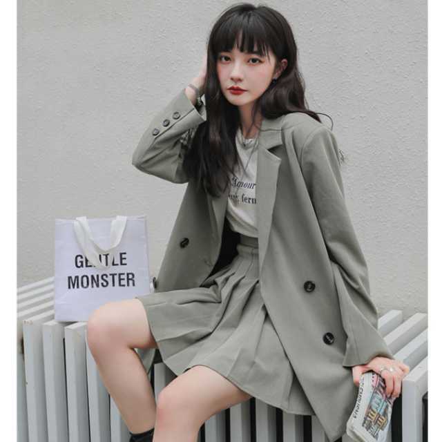 セットアップ レディース カジュアル スーツセット 2点セット コート スカート ミニ丈 プリーツスカート 通勤 ストレート 長袖 無地 大きめ 20代 30代...