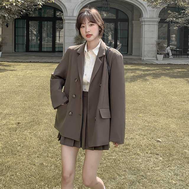 セットアップ レディース カジュアル スーツセット 2点セット コート スカート ミニ丈 プリーツスカート 通勤 ストレート 長袖 無地 大きめ 20代 30代 デイリー 着痩せ 3色 体型カバー キレセク レディースセットアップ