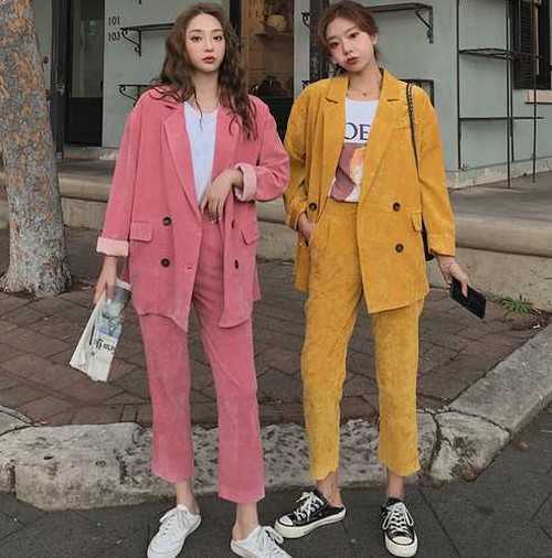 即納 即日発送 在庫処分 コーデュロイ 韓国 セットアップ レディース スーツ 大きいサイズ ジャケッ