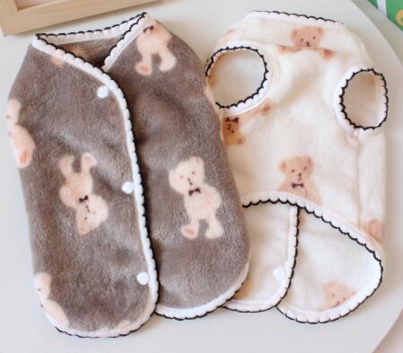 犬 服 冬 秋 小型犬 中型犬 ベスト ベア柄 もこもこ 防寒 ウェア 室内着 かわいい