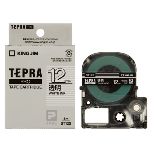 King Jim （Tepra） - CR-37522　キングジム　テプラPRO　透明ラベル　白文字　12mm　ST12S