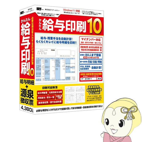 【エントリーで当店全品最大P5倍 5/17 10時~5/20 9:59】給与印刷ソフト　IRT　簡単給与印刷10　最新様式対応　Windows11対応　IRTB0511