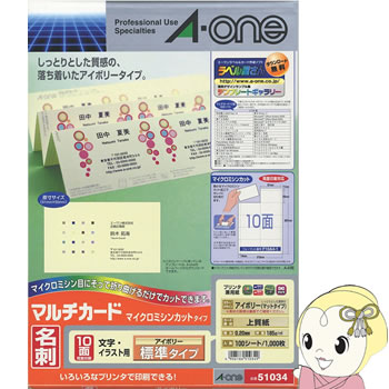 エーワン 51034 マルチカード A4判 10面【KK9N0D18P】