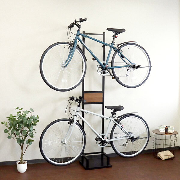 自転車スタンド 室内用 Lex レック 2台用 ブラック／ブラウン木目 【/srm】