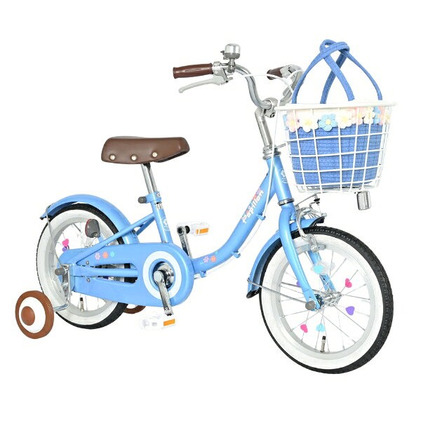 ウルトラぎおん楽天市場店の【メーカー直送】 子供用自転車 14インチ 美和商事 パピヨン14 ブルー 補助輪付き キッズ自転車 キッズサイクル お花かごバッグ付き【/srm】｜アングル2