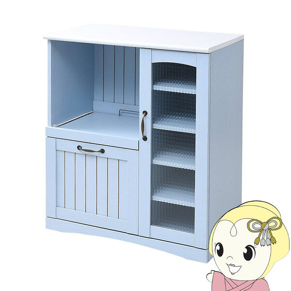 ■　JKプラン　■バイカラーで魅せるフレンチカントリースタイルのキッチンカウンター。コンパクトサイズなので一人暮らしにも最適。スライド棚のついたスペースは2口コンセント付で、炊飯器やポットなど調理家電の収納に最適。深めの引出はペットボトルの収納も可能です。ガラス扉収納の中は、可動棚で収納物に合わせて高さを自由に変えられます。丸みを帯びたフォルムと、アンティーク調の取っ手といったディテールがカントリーテイストを漂わせます。※こちらの商品はキッチンカウンター単体の商品です。◆　主な特長　◆◆　主な仕様　◆外寸幅75.5×奥行42.5×高さ90.5cm 内寸扉内：幅24×奥行36.5×高さ81cmスライド：幅40×奥行33.5×高さ40cmスライド引き幅：27cm引出し：幅37×奥行33.5×高さ14.5（有効31.5）cm可動棚：幅26×奥行36×厚み1.8cm（3.2cmピッチ17穴）材質本体：合成樹脂化粧パーティクルボード（ポリ塩化ビニル）ガラス：型ガラス耐荷重天板：約20kg以下スライド：約7kg以下引出し：約10kg以下可動棚：約5kg以下その他・可動棚：4枚 ・合計1500W 2口コンセント付/コード長さ196cm※写真はメーカー様のカタログ等から掲載させて頂いております。実物の商品と写真の色が若干写真写り等により異なる場合がありますのでご注意くださいませ。万が一の際でございましても返品はお受け致しかねます。※写真に写ってる小物等は付属致しません。お客様組立て品につきましては、組み立て後に不良の連絡をされても対応ができません。組み立て前にパーツに不良・傷等がないか、必ずご確認下さいます様よろしくお願い申し上げます。コンパクト メイクボックス 卓上 コスメボックス メイクミラー ドレッサー スツール 収納 付き 木製 可愛い 姫系 お姫様 ミニ ドレッサー 化粧台 メイク道具 収納 姿見 コスメ ドレッサー 収納 デスクドレッサー 家具 ドレッサーテーブル スリム ドレッサー 白いドレッサー 新生活 ひとり暮らし 化粧鏡 収納庫付きミラー 木目 カントリー家具 おしゃれ 60幅 幅60 白 ホワイト シャビーシック カントリー簡易商品仕様ブランド名：ジェイケイ・プランメーカー型番：FFC-0005-BL原産国／製造国：中国代表カラー：ブルーシリーズ名：-組立状態：要組立品棚板の可動：有本体奥行：42.5cm本体横幅：75.5cm本体高さ：90.5cm素材：［本体］合成樹脂化粧パーティクルボード（ポリ塩化ビニル） [ガラス]型ガラス耐荷重（各部位）：[天板]約20kg以下 [スライド]約7kg以下 [引出し]約10kg以下