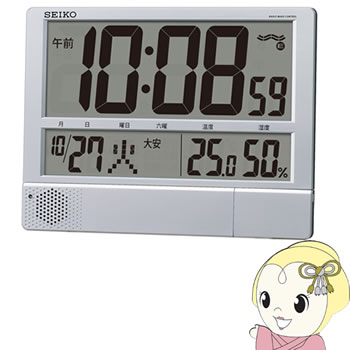 セイコークロック 掛置兼用時計 電波 デジタル カレンダー・六曜・温度・湿度表示 大型 薄型銀色メタリック SQ434S【/srm】