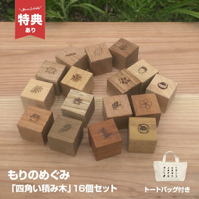 ＼特典あり／Kinali キナリ もりのめぐみ 四角い積み木 16個セット[積み木 日本製 知育 出産祝い 0歳 1歳 つみき 木製 木のおもちゃ ファーストトイ 知育玩具 子ども ベビー 天然木 無塗装 収納袋付き 男の子 女の子 ブロック]
