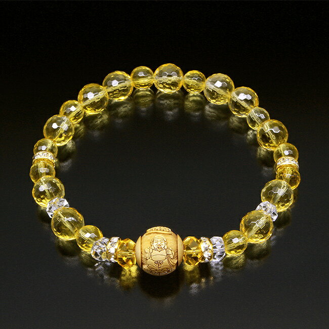 ◎金運満願・黄水晶ブレス[金運 ブレスレット 金運アップ グッズ 大黒天 宝船 刻印 財運 黄色 イエロー 水晶 アクセサリー パワーストーン ご利益 金運ブレス 石 柘植 パワーストーンブレスレット 日本製] 1-2W