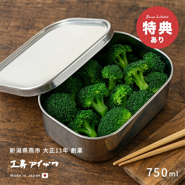 Rakuten - ＼特典あり／工房アイザワ ステンレス保存容器 角形 UTILE 750ml 浅型 417350[ステンレス 保存容器 日本製 ステンレス容器 蓋付き保存容器 角 おしゃれ ねぎ にんにく 保存 容器 キムチ アイスクリーム]