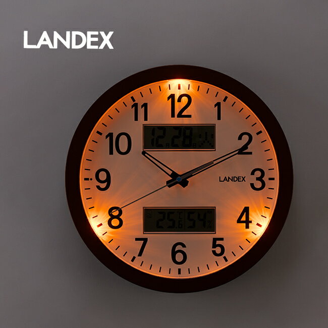 ◎Landex ランデックス 温湿度計付き多機能掛け時計 掛け時計 壁掛け時計 アナログ 壁掛け 時計 温度湿度計 ウォールクロック 電池 デジタル シンプル 日付 付き カレンダー 曜日 温度計 湿度計 夜間 自動 点灯 自動点灯 静音 リビング 丸 即納