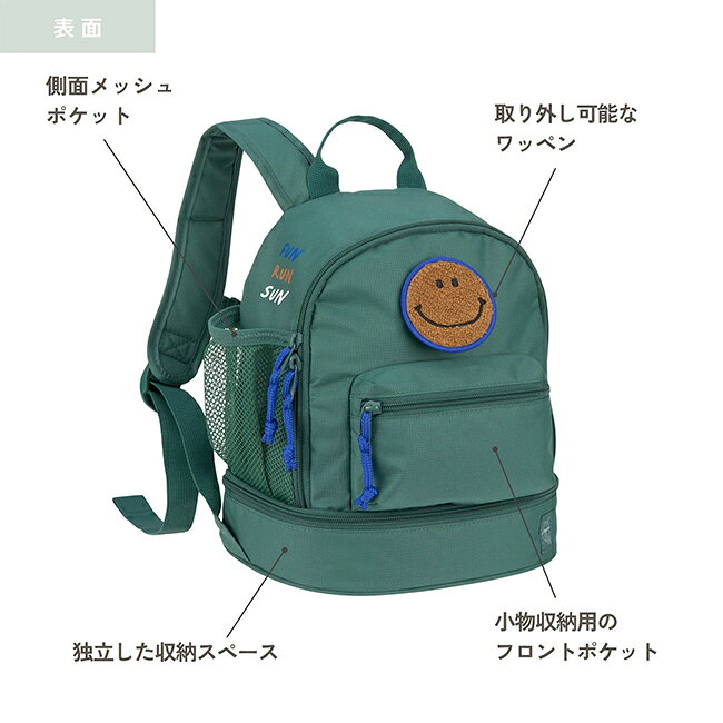 URUZA(ウルザ)のLASSIG レッシグ Mini Backpack Little Gang ミニ バックパック[キッズ リュック 男の子 女の子 通園バッグ 子供用リュック おしゃれ かわいい 子供 幼児 ブランド 軽量 リュックサック 肩ひも ずれ防止 ミニ 小さめ コンパクト 幼稚園 保育園 通園]｜アングル3