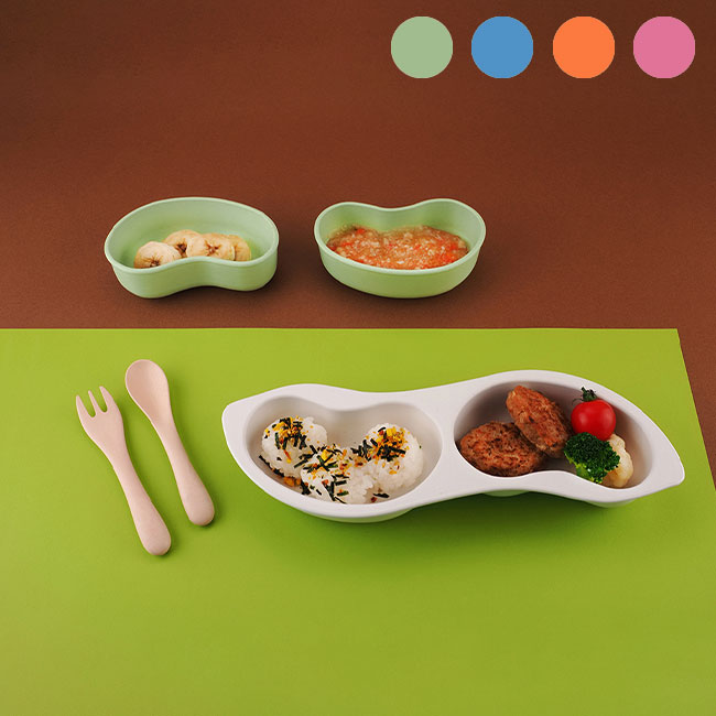 \レビュー特典あり/soramame カトラリー&プレートセット[ベビー 食器 バンブー 離乳食 食器セット 出産祝い セット 長く使える 子供用食器 1歳 ベ...