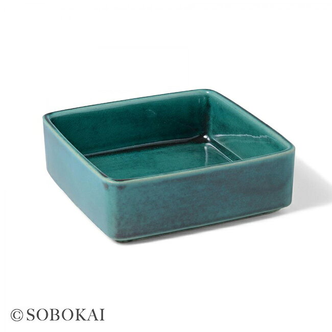 URUZA(ウルザ)の＼特典あり／SOBOKAI ソボカイ トルコ青釉 角お重 1段[お正月 おせち お節 おもてなし 陶器 重箱 一段 蓋付き ふた付き お重 保存容器 副菜 常備菜 作り置き 保存 容器 食器 角型 食卓 和モダン おしゃれ 和食 おせち料理] 即納｜アングル2