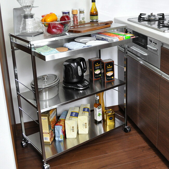 ＼特典あり／ステンレス作業台ワゴン 引出し付き 幅73.5cm 2157-1[作業台 キッチン ステンレス キャス..