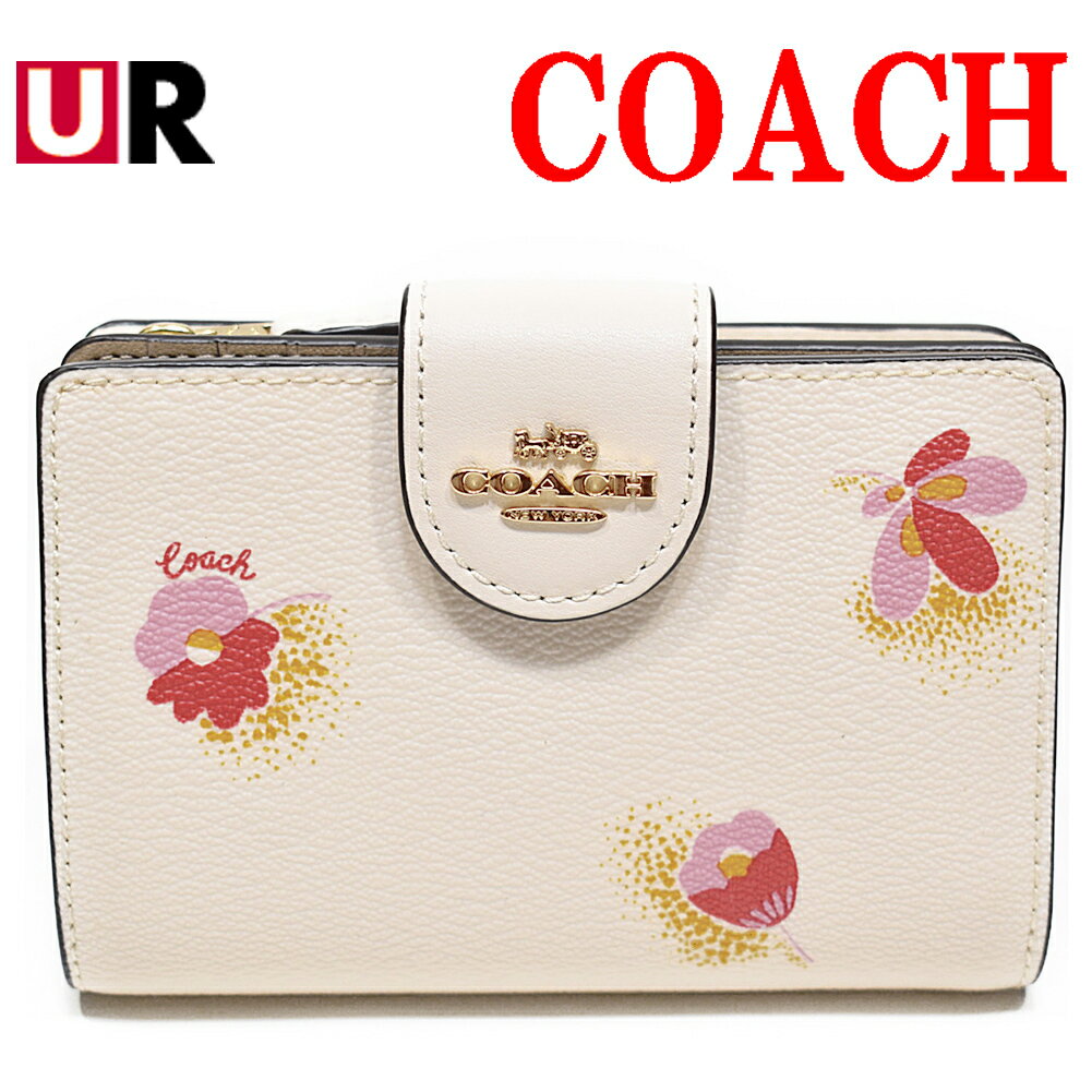 コーチ 財布（レディース） コーチ 財布 二つ折り 二つ折り財布 折り財布 レディース 花柄 COACH アウトレット C6439 IMCAH ポップ フローラル プリント PVC ミディアム コーナー ジップ ウォレット チョーク 白