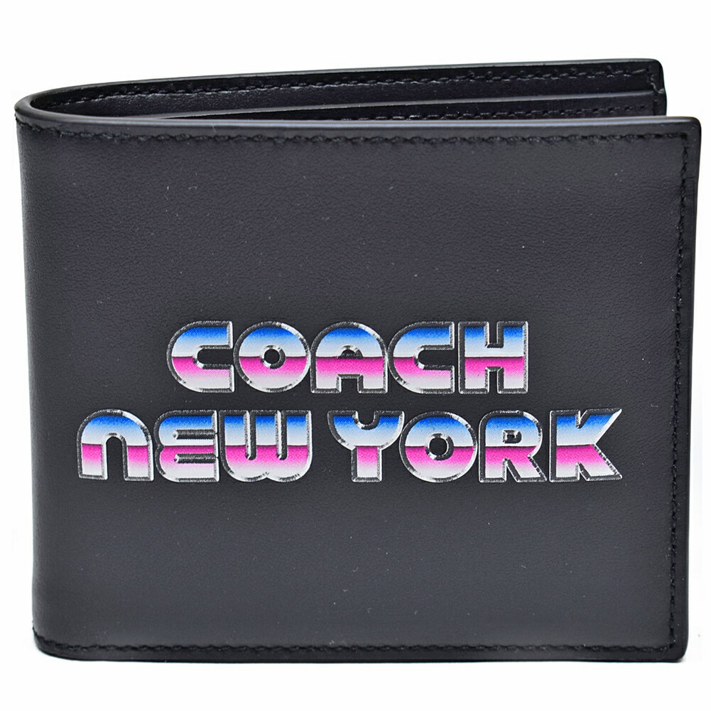 コーチ 財布 メンズ 折り財布 二つ折り財布 COACH C3412 FC3412 QB/BK 80’S ニューヨーク グラフィック レザー ダブルビル ウォレット ブラック