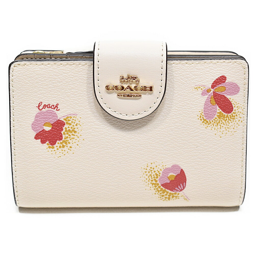 コーチ COACH 財布 折り財布 二つ折り財布 C6439 IMCAH アウトレット 花柄 ポップ フローラル プリント PVC ミディアム コーナー ジップ ウォレット チョーク