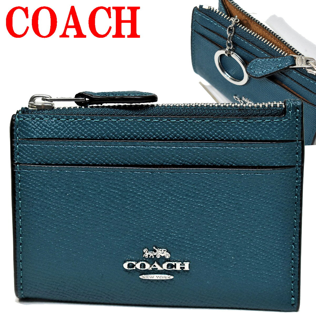 コーチ コインケース 小銭入れ カードケース 名刺入れ パスケース キーケース レディース メンズ COACH アウトレット 88250 F88250 SVMVT レザー ミニスキニー ID ケース ディープターコイズ 青緑