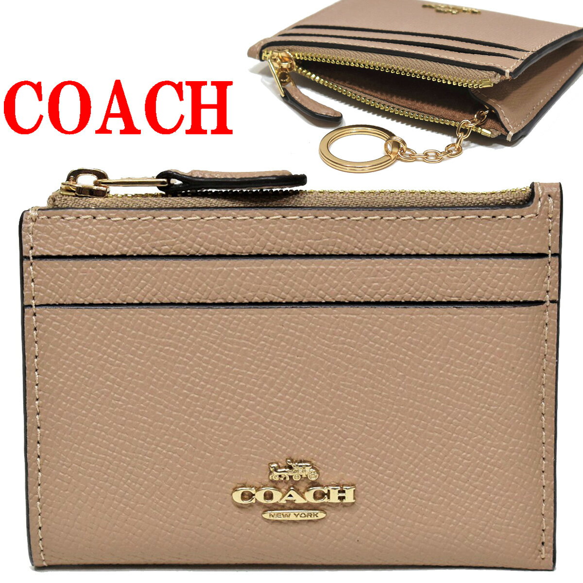 コーチ コインケース 小銭入れ カードケース 名刺入れ パスケース キーケース レディース メンズ COACH アウトレット 88250 F88250 IMTAU レザー ミニスキニー ID ケース トープ ベージュ ライトブラウン