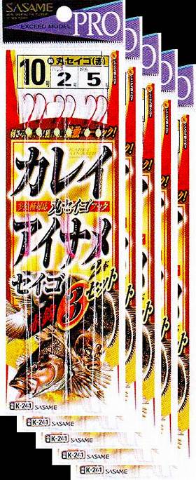 ささめ針 アイナメ・カレイ赤鈎 3セット　12号　鈎・丸セイゴ　5枚まとめ買い特価　K-241 (SASAME・ササメ)