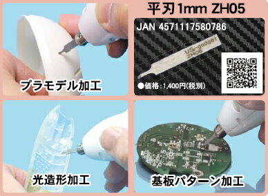 ZH05 平刃1mm　ホビー用小型超音波カッター用（ZO-シリーズ/USW-334) ZH05 Flat blade(1mm) for Ultrasonic cutter.