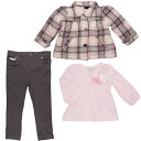 【ニコニコ割引対象】【送料無料】 カルバンクライン Calvin Klein 女の子ピンクチェック防寒ジャケット&ロンT&パンツ上下3点セットアップ 出産祝い ...