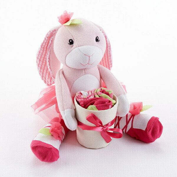 【ニコニコ割引対象】【送料無料】 ベビーアスペン 女の子用うさぎぬいぐるみと花柄ソックス4足セット ベビーシャワー Stuffed animals バニー 出産祝い babyaspen 【楽ギフ_包装選択】