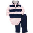 【ニコニコ割引対象】 カーターズ carter's 女の子用ベビーピンクx紺ボーダー&ハートアップリケ付きフリースベスト上下3点セット 長袖ボディスーツ 紺フリ...