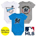 【送料無料】 MLBオフィシャル ベビー ロンパース ボディスーツ3枚セット 半袖 肌着 ボディースーツ 出産祝い マイアミ・マーリンズ Miami Marli...