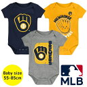 【送料無料】 MLBオフィシャル ベビー ロンパース ボディスーツ3枚セット 半袖 肌着 ボディースーツ 出産祝い ミルウォーキー・ブリュワーズ Milwauk...