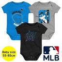 【送料無料】 MLBオフィシャル ベビー ロンパース ボディスーツ3枚セット 半袖 肌着 ボディースーツ 出産祝い マイアミ・マーリンズ Miami Marli...