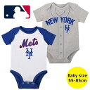 【送料無料+割引クーポン】 MLBオフィシャル ベビー ロンパース ボディスーツ2枚セット 半袖 肌着 ボディースーツ 出産祝い ニューヨーク・メッツ New York Mets