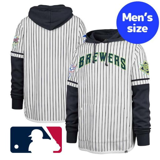 【送料無料】 MLBオフィシャル メンズ パーカー 長袖トップス フーディー ミルウォーキー・ブリュワーズ Milwaukee Brewers '47 Pinstripe Double Header Hoodie 【送料無料】 MLBオフィシャル メンズ パーカー 長袖トップス フーディー ミルウォーキー・ブリュワーズ Milwaukee Brewers '47 Pinstripe Double Header Hoodie