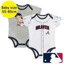 【送料無料+割引クーポン】 MLBオフィシャル ベビー服 ボディースーツ2枚セット ロンパース カバーオール スタイ アトランタ・ブレーブス Atlanta Braves Play Ball Set