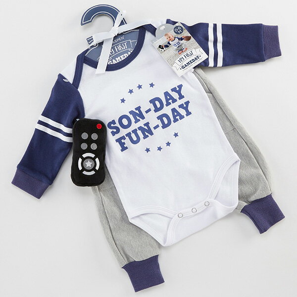 【送料無料+割引クーポン】 ベビーアスペン baby ASPEN セットアップ 男の子用SON-DAY FUN-DAY長袖ボディースーツアメリカンアスリート上下3点セット ラトル ロンパース ボディスーツ 出産祝い ベビーシャワー 【楽ギフ_包装選択】