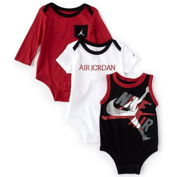 【送料無料+最大500円OFFクーポン】nike ナイキ 【エア・ジョーダン】 ロンパース 男の子用Air Jordan Classics ボディースーツ3枚セット(Black/White/Red) ボディースーツ パジャマ カバーオール 出産祝い 【楽ギフ_包装選択】