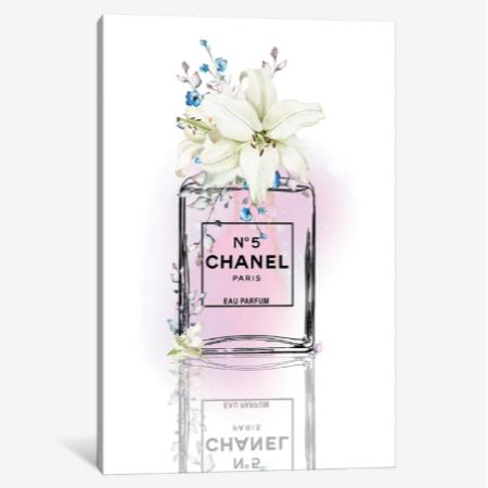 【送料無料+割引クーポン】 お洒落なオマージュアート Inked By Alcohol Black Perfume Bottle With Lilies Soft Magenta シャネル CHANEL キャンバスアート 絵画