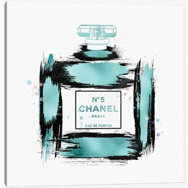 【送料無料+割引クーポン】 米国発のお洒落なブランドオマージュアート Soft Blue & Black Paint Stroked No5 Perfume Bottle シャネル CHANEL キャンバスアート 絵画 インテリア