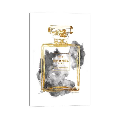 【送料無料+割引クーポン】 米国発のお洒落なブランドオマージュアート Perfume Bottle, Gold & Grey シャネル Chanel キャンバスアート 絵画 インテリア 模様替え 引越し祝い 新築祝い 待合室 会議室