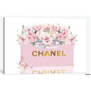 【送料無料+割引クーポン】 米国発のお洒落なブランドオマージュアート Pretty Pink & Gold Shopping Bag With Blush Roses シャネル CHANEL キャンバスアート 絵画 インテリア