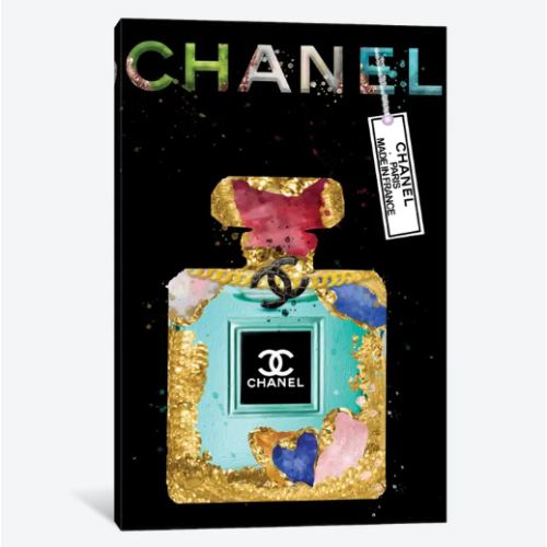 【送料無料+割引クーポン】 米国発のお洒落なブランドオマージュアート Bejeweled Aqua Fashion Perfume Bottle シャネル CHANEL キャンバスアート 絵画 インテリア 模様替え 引越し祝い 新築祝い