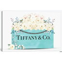 【送料無料 割引クーポン】 米国発のお洒落なブランドオマージュアート Teal Fashion Shopping Bag With White Pink Blue Florals ティファニー Tiffany キャンバスアート 絵画