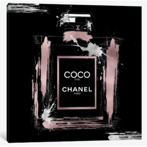 【送料無料+割引クーポン】 米国発のお洒落なブランドオマージュアート Black & Rose Gold Noir Abstract Perfume Bottle On Black シャネル CHANEL キャンバス 絵画 インテリア