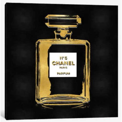 【送料無料+割引クーポン】 米国発のお洒落なブランドオマージュアート Gold Perfume on Black シャネル CHANEL キャンバスアート 絵画 インテリア 模様替え 引越し祝い 新築祝い 待合室 会議室