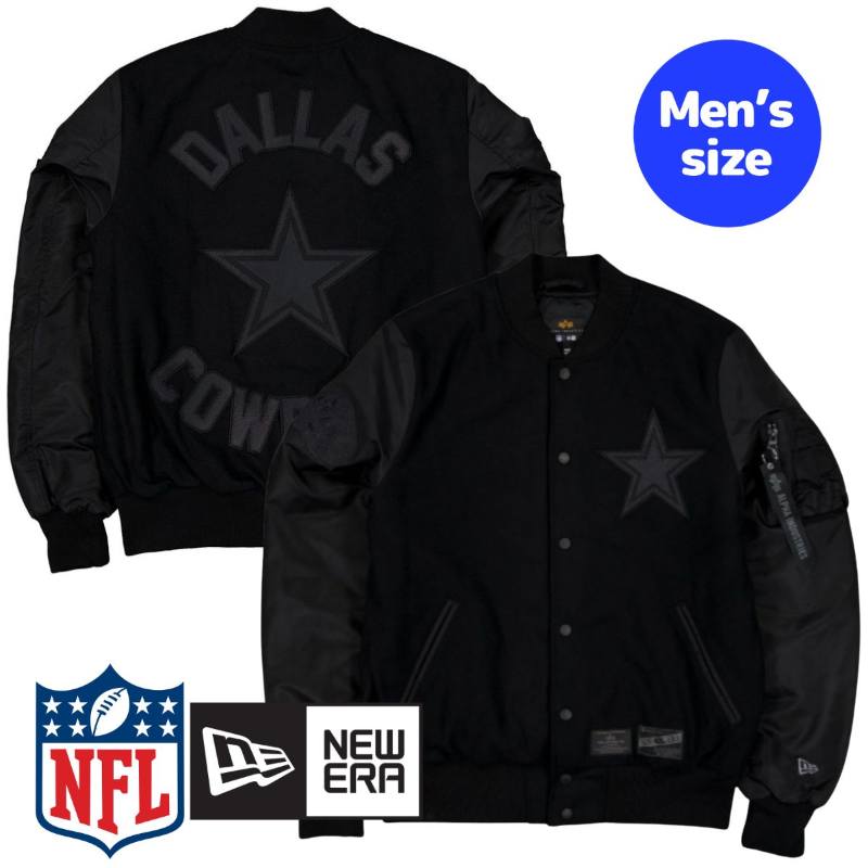 Rakuten - 【送料無料】 NFL公式 メンズ アウター バーシティジャケット スタジャン ジャンパー ニューエラ x アルファインダストリーズ ダラス・カウボーイズ New Era Cap Alpha Industries x Dallas Cowboys MA-1 Wool Varsity Jacket Black New Era x Alpha Industries