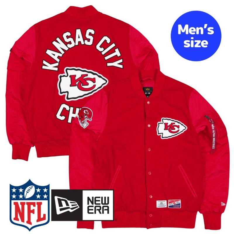 Rakuten - 【送料無料】 NFL公式 メンズ アウター バーシティジャケット スタジャン ジャンパー ニューエラ x アルファインダストリーズ カンザスシティ・チーフス New Era Cap Alpha Industries x Kansas City Chiefs MA-1 Wool Varsity Jacket New Era x Alpha Industries