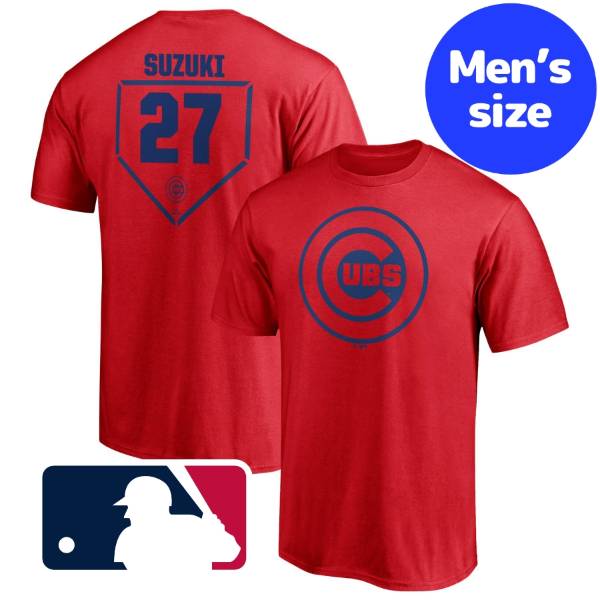 【送料無料】 MLBオフィシャル メンズ Tシャツ 半袖トップス レッド 鈴木誠也 背番号27 赤 シカゴ・カブス Chicago Cubs Men's T-Shirt