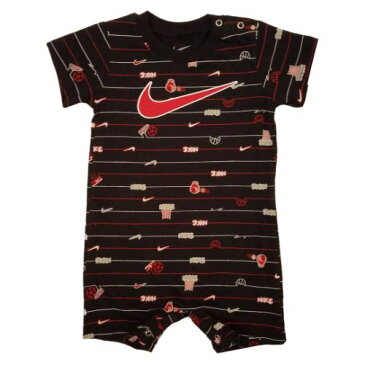 【送料無料+最大500円OFFクーポン】NIKE ナイキ 男の子用大きなSwooshロゴが可愛いスポーツアイコン半袖ロンパース(Black) カバーオール ジャンプスーツ 出産祝い 【楽ギフ_包装選択】